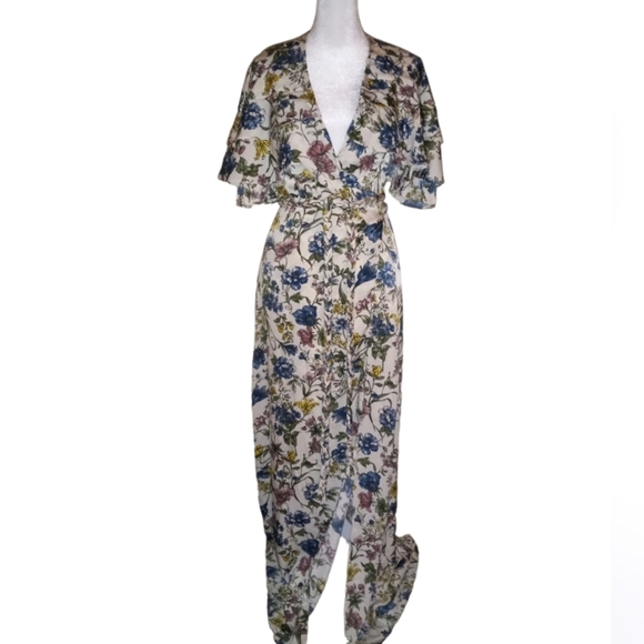 Misa Los Angeles Dresses & Skirts - Misa Los Angeles Silky Floral True Wrap Maxi Dress with Braided Belt